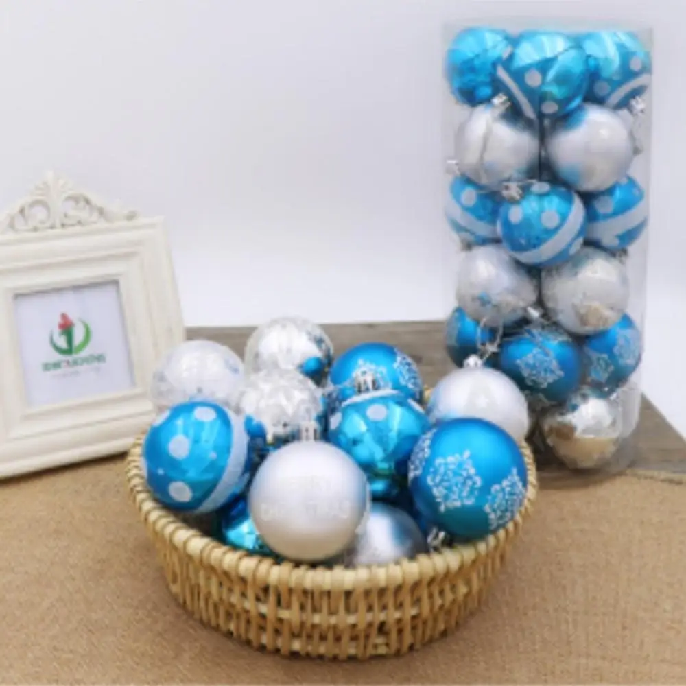 Blue silver DUUTI, Новое поступление, 24 шт., 6 см, Рождественский шар, светильник, шар, расписной шар, посылка, украшение на елку, шар - Цвет: Blue silver