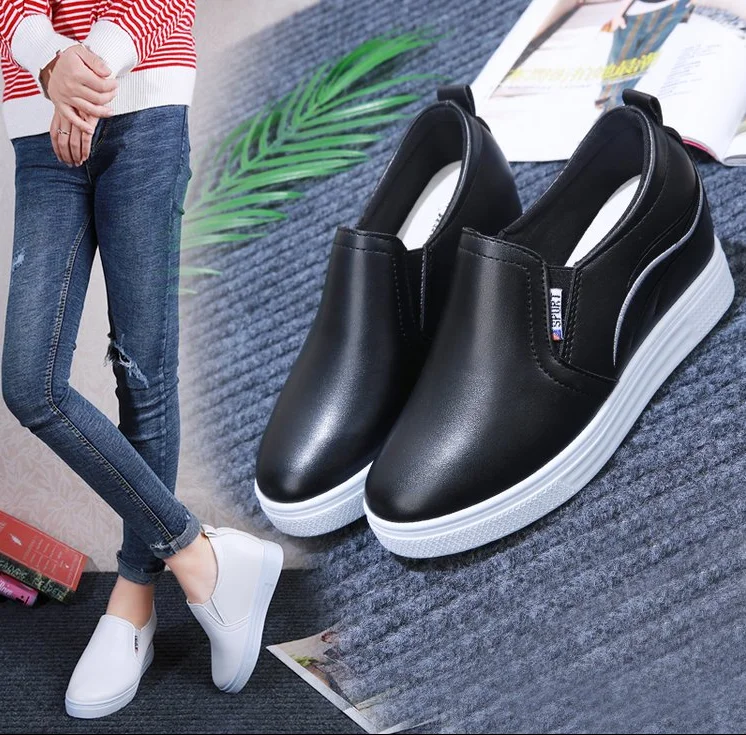 

Fashion Women Shoes Leather Women Flat Platform Shoes Slip On Loafers Shoes Women Flats Ballet Female Wedge Shoes