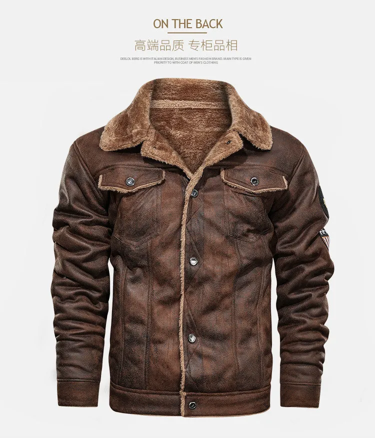Новая осенняя и зимняя мужская куртка с отворотом большого размера из меха, Повседневная модная замшевая мотоциклетная Свободная куртка, Мужская кожаная куртка