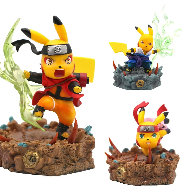 Pokemon NARUTO Anime фигурки Наруто Sasuke Haruno Sakura COS Pikachu GK ручная офисная декоративная