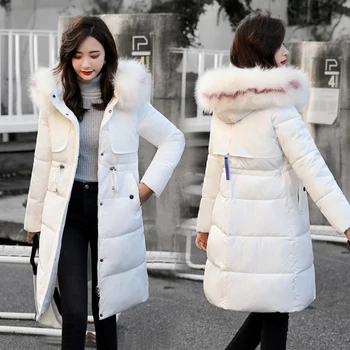 

Winter Long Down Cotton Jacket Women Parka Hooded overcoat Plus Size Fashion Big Fur Collar Coats Female Cotton-padded Jacket