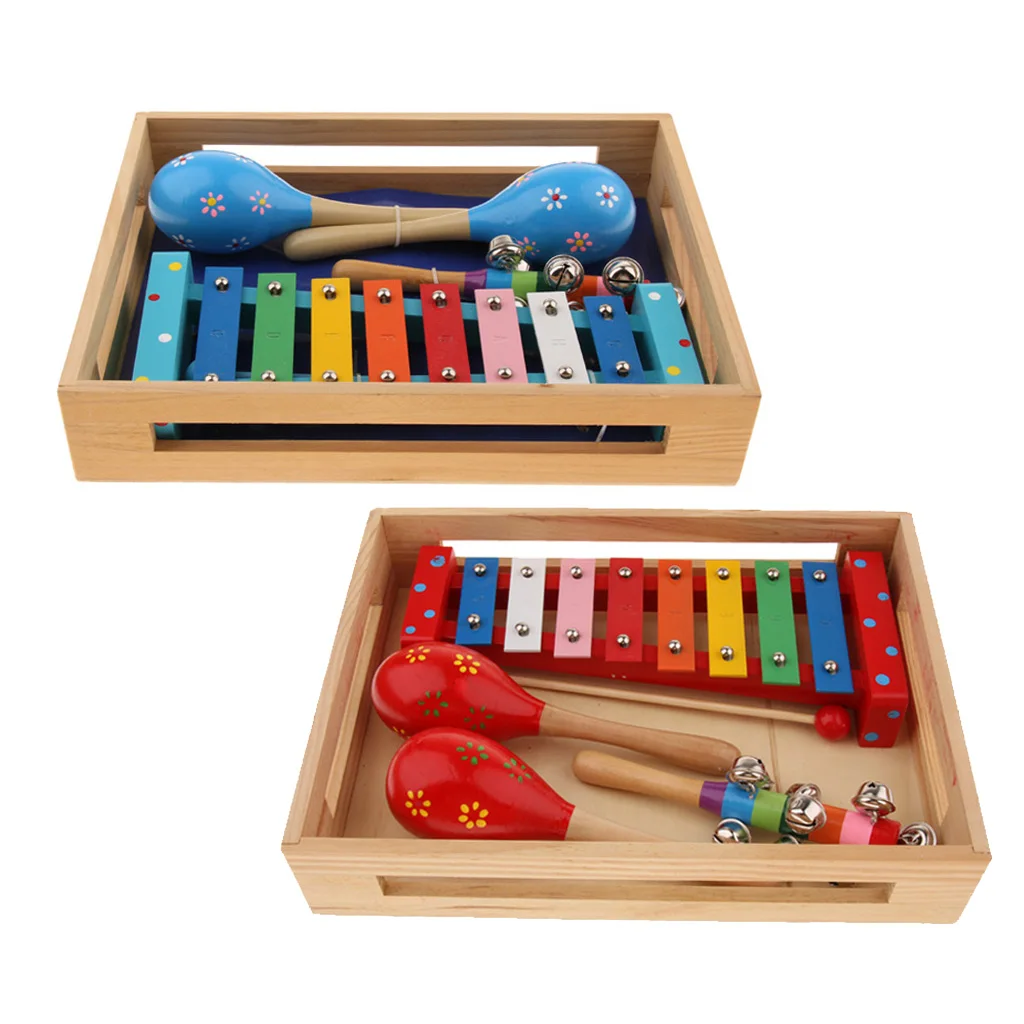 

Musical Instruments Set with Xylophone Hand Bell Maracas for Preschool Early Education