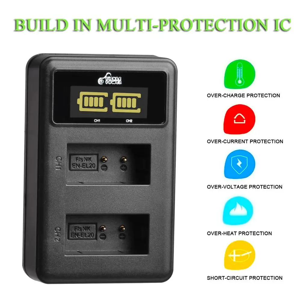 Аккумулятор EN EL20 EL20a 1260 мА/ч светодиодный двойной USB зарядное устройство для Nikon