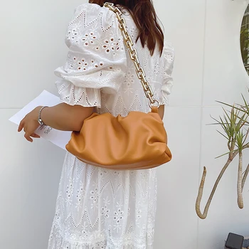 

2020 Day clutch thick gold chains dumpling Clip purse bag women cloud bag Underarm shoulder bag soft leather pouch totes handbag