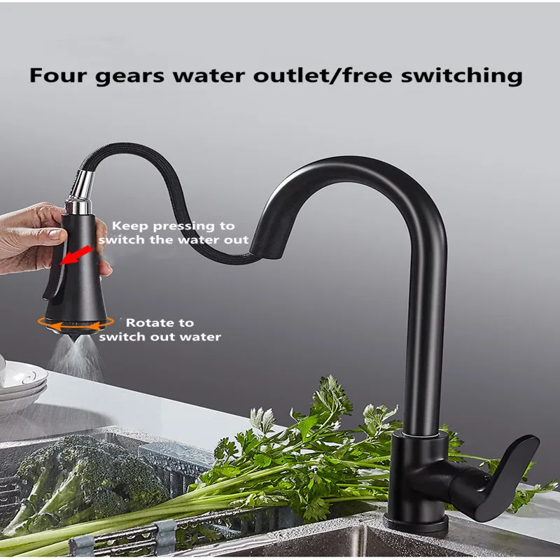 Kitchen Pull-Out Faucet Anti-Splash Hot And Cold Dual-Purpose Four-Mode Water Outlet 304 Stainless Steel Pressurized Faucet