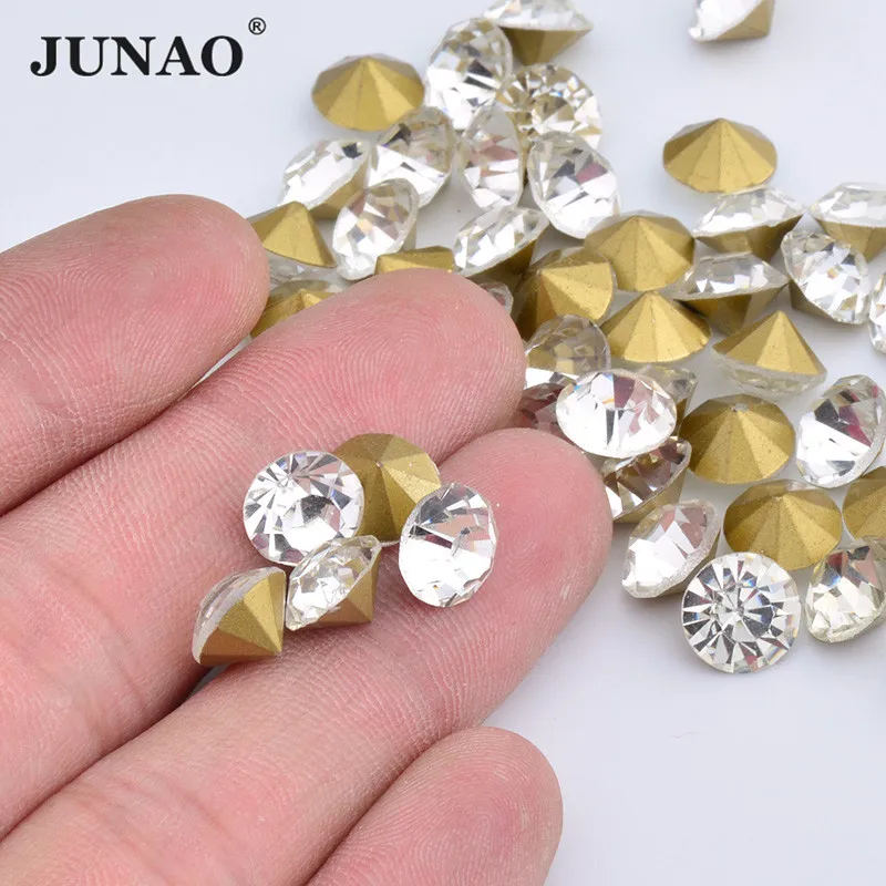 JUNAO SS 6 8 10 12 16 20 30 прозрачное стекло для дизайна ногтей стразы с острым основанием