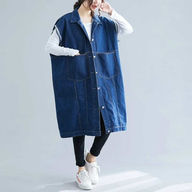 6xl 5xl синий светло-синий джинсовый жилет женский Лето Осень Зима Весна Veste Femme джинсовый жилет Длинный Ретро Свободный Плюс Размер