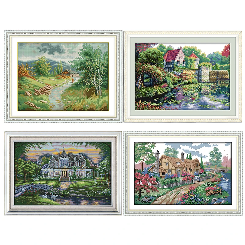 

Joy Sunday Cross Stitch Kit A Country Cabin Patterns Stamped Printed 11CT 14CT Counted Print Craft Kit Embroidery Needlework Set