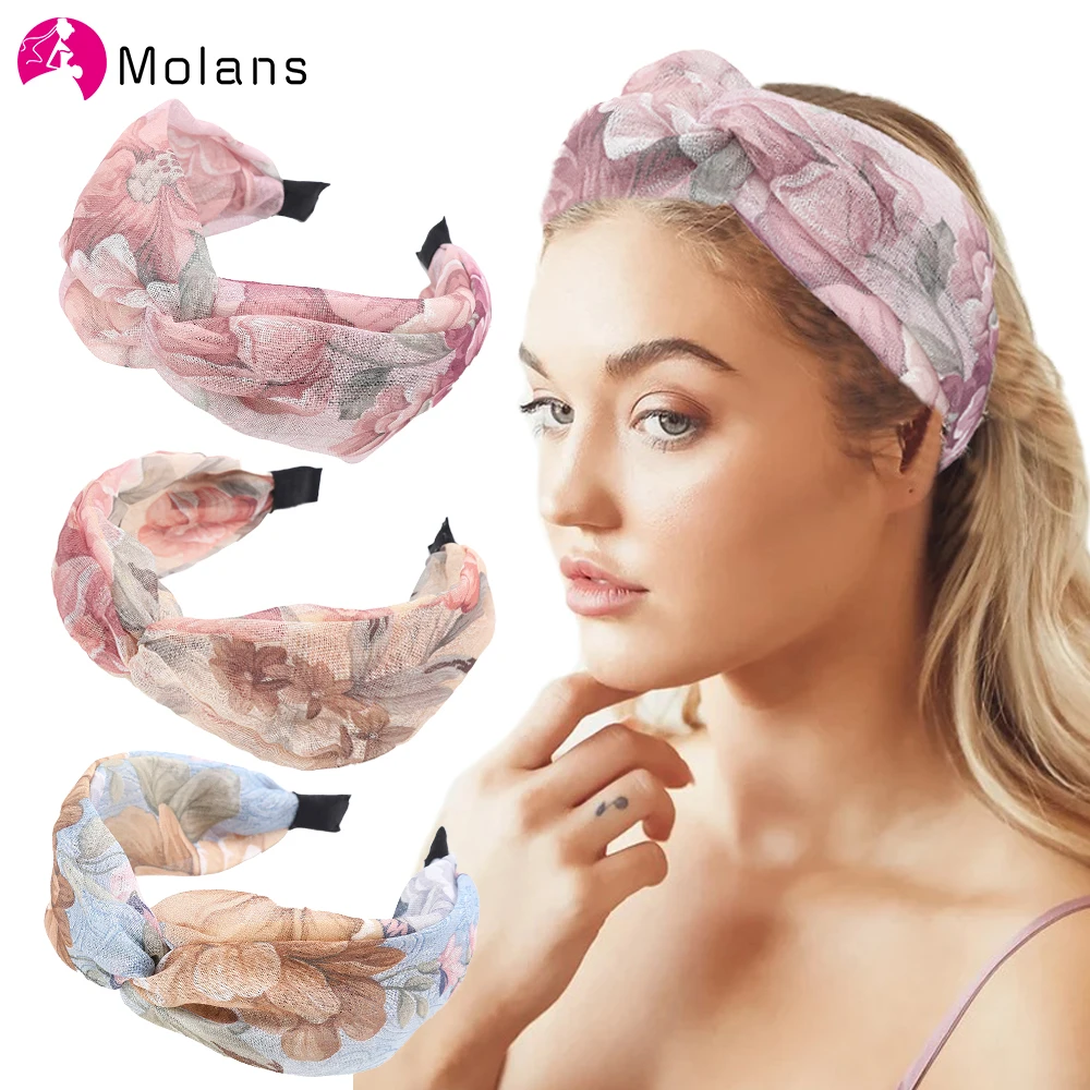 MOLANS Cotton Linen Center Knotted Braided Knit Headband Twist Hairbands Women Hair Accessiores Elegant Flower Wide Hoops |