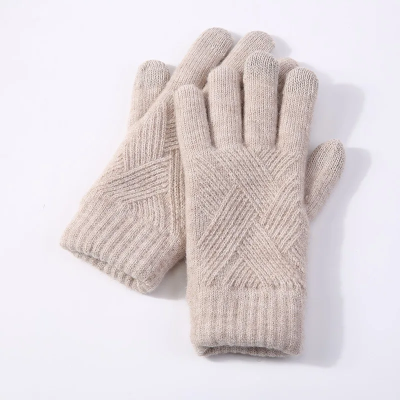 Women Winter Warm Knitted Full Finger Gloves Female Solid Woolen Touch Screen Mittens Girls Thick Warm Cycling Driving Gloves