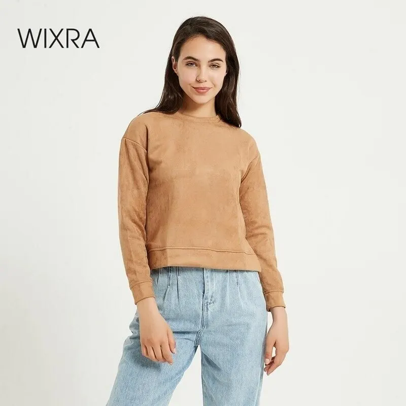 Женская базовые свитшоты с круглым вырезом Wixra повседневные замшевые пуловеры