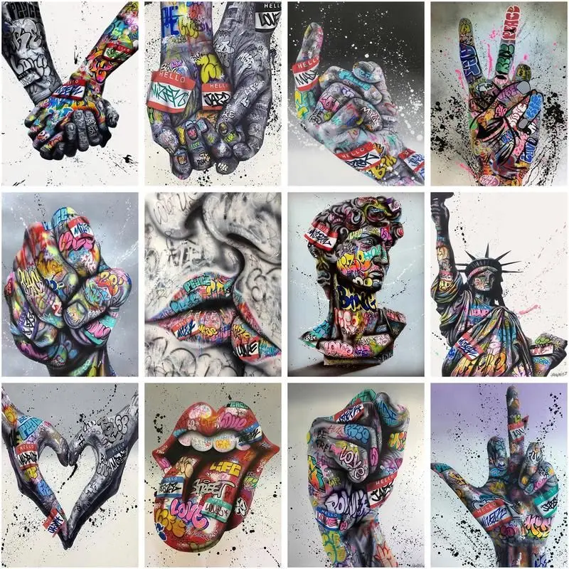 

CHENISTORY Picture By Number Colorful Hands And Lips Kits Home Decor Painting By Number Figure Drawing On Canvas Handpainted Gif