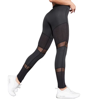 

CHRLEISURE Mesh Sport Leggings Women Yoga Pants With Breathable High Waist Elastic Squat Proof Leggings Flex Push Up