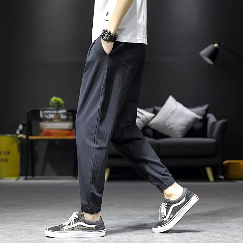 

2019 Summer Hot Sales Large Size Cotton Linen Casual Skinny Casual Pants Loose-Fit Solid Color Fashion Pants Sports Ninth Pants