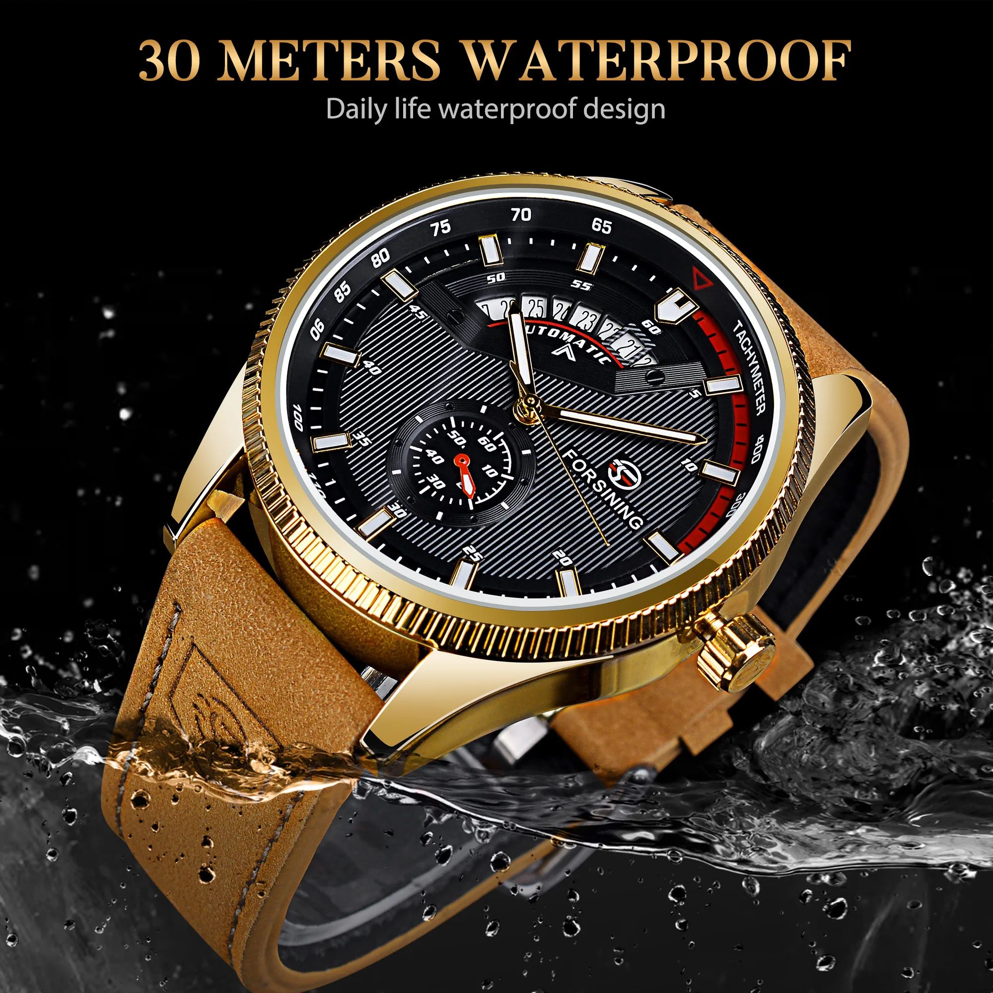 Forsining Men Mechanical Wristwatch Fashion Automatic Man Outdoor Watch With Date Display Leather Waterproof Analog Watches_voghion.com