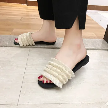 

2020 Summer Women Slippers Open-Toe Beach Shoes Slip-On Casual Outdoor Polyester Outdoor Everyday Non-Slip Roman Slippers