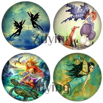 

Zdying 5pcs Round Glass Cabochons butterfly Wings Fairy Glass Picture Beads demo flat back Jewelry Findings Making For Brooch