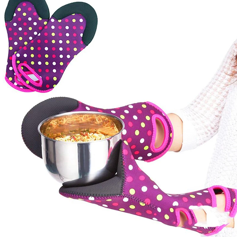 Термостойкие перчатки для микроволновой печи с узором в горошек, перчатки для духовки, анти-обжимные перчатки, кухонные принадлежности для барбекю