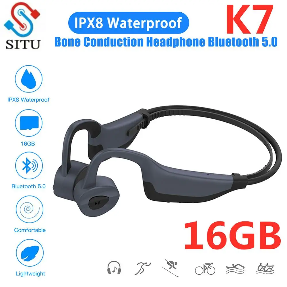 Auricular de conducción ósea K7, reproductor Mp3 de 16GB, Bluetooth 2020, 2 en 1, resistente al agua, para correr, Fitness, deporte, saludable, 5,0