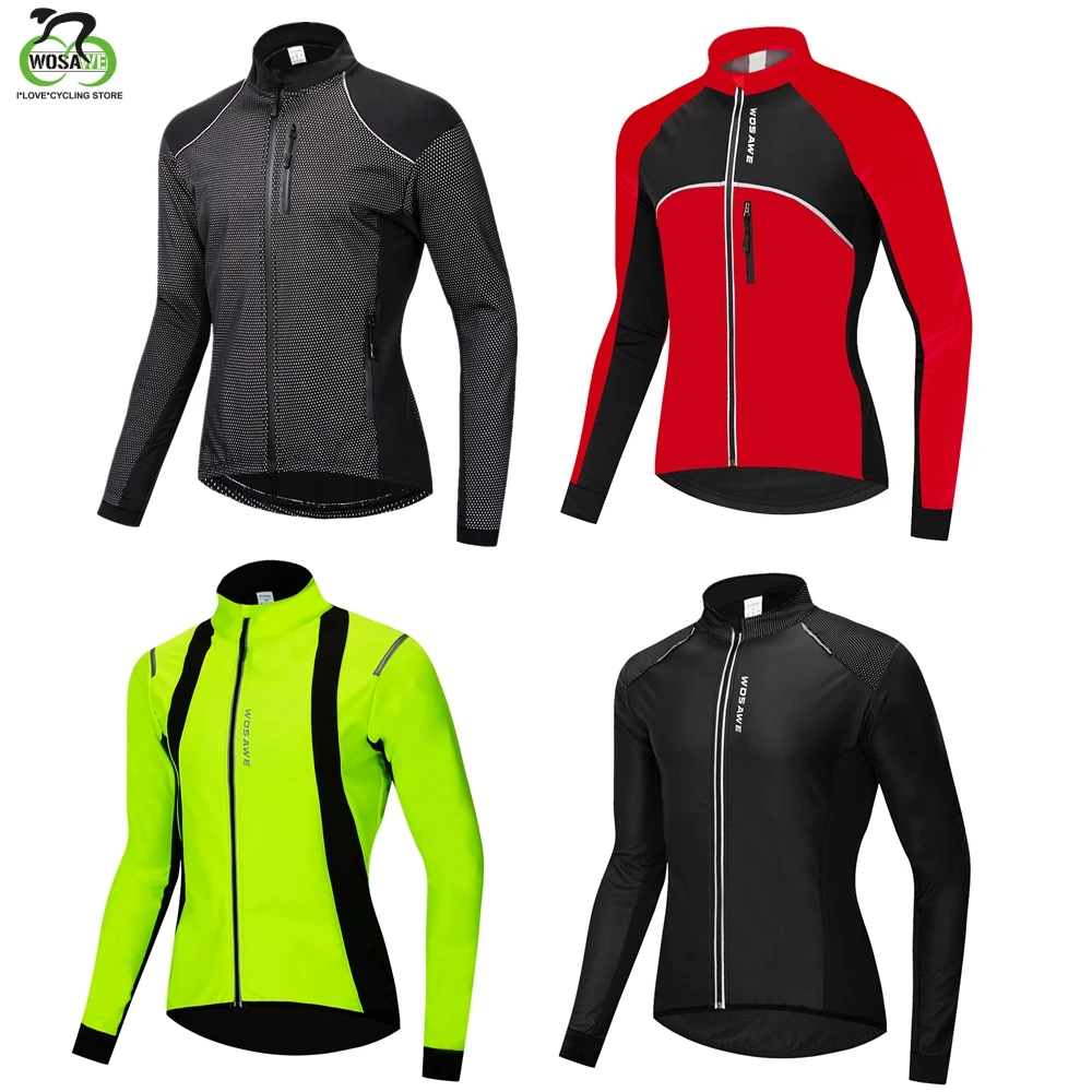 

WOSAWE Cycling Jacket Winter Thermal Warm Up Fleece MTB Bike Jacket Windproof Waterproof Reflective Cycling Windbreaker