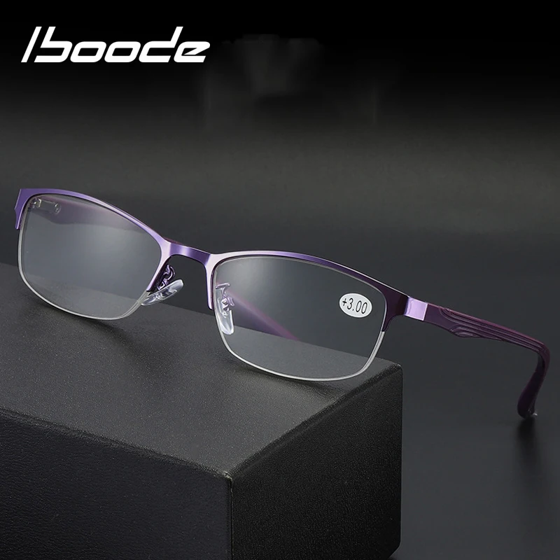 

iboode Elegent Lady Cat Eye Reading Glasses Women TR90 Metal Half Frame Hyperopia Presbyopia Eyewear Female Optical Eyeglasses