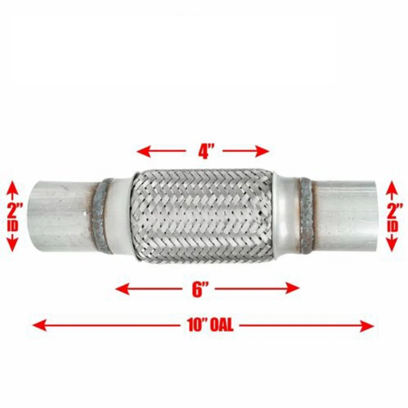 Выхлопная гибкая труба из нержавеющей стали с двойной оплеткой 2X6 дюймов с концами длиной 10 дюймов