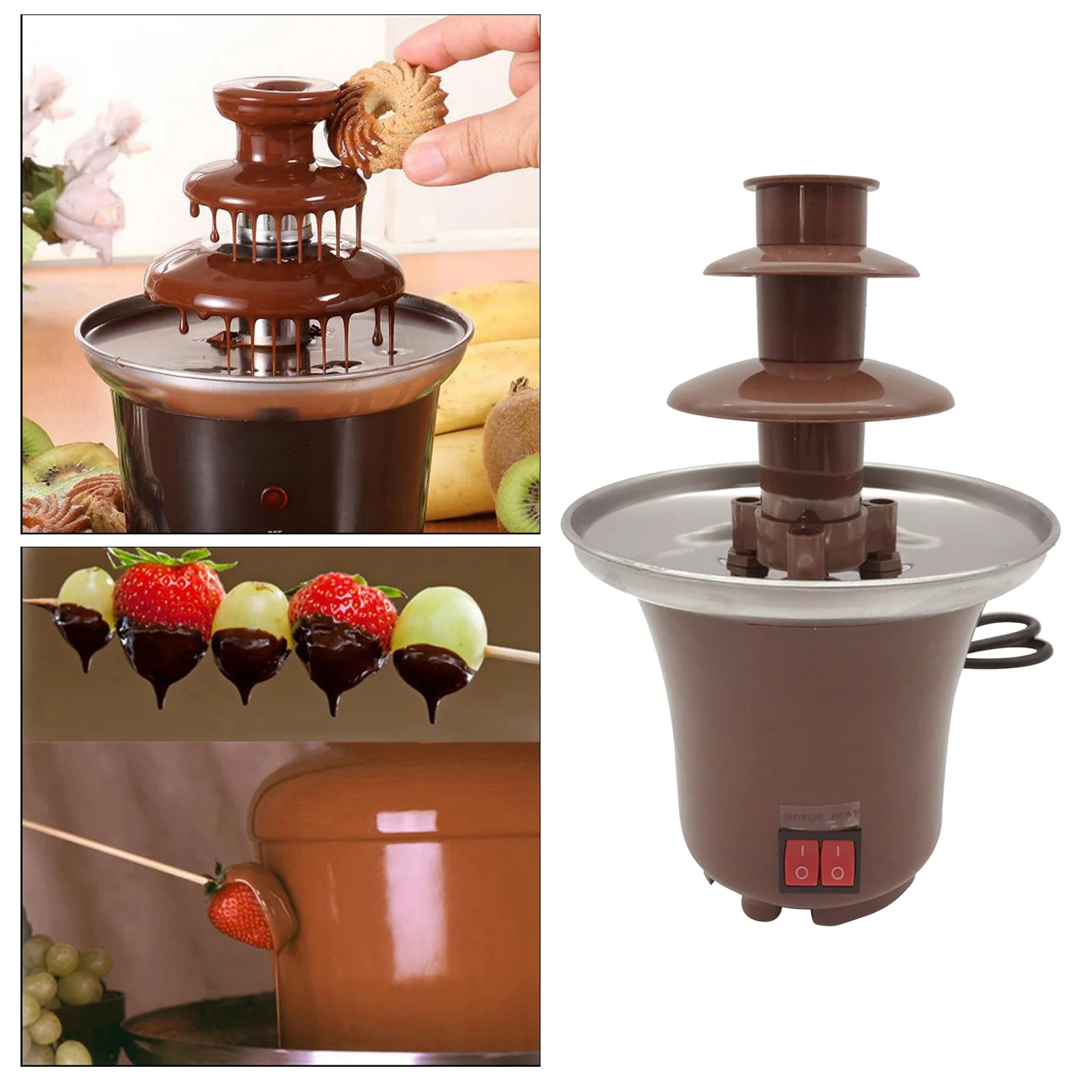 Chocolate Fondue Fountain Machine 3 Tiers For Nacho Cheese BBQ Sauce US Plug