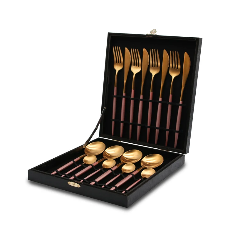Pink Gold 16 шт. Нержавеющая сталь набор столовых приборов стейк нож, вилка, набор посуды ложка для чая и кофе столовые приборы посуда Кухня столовые приборы - Цвет: Pink Gold