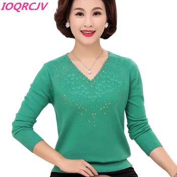 

Middle-aged Women Pullover Sweater Autumn Winter Warm Cashmere Sweater Loose V-neck Long Sleeve Sweater Plus Size Knitwear Top