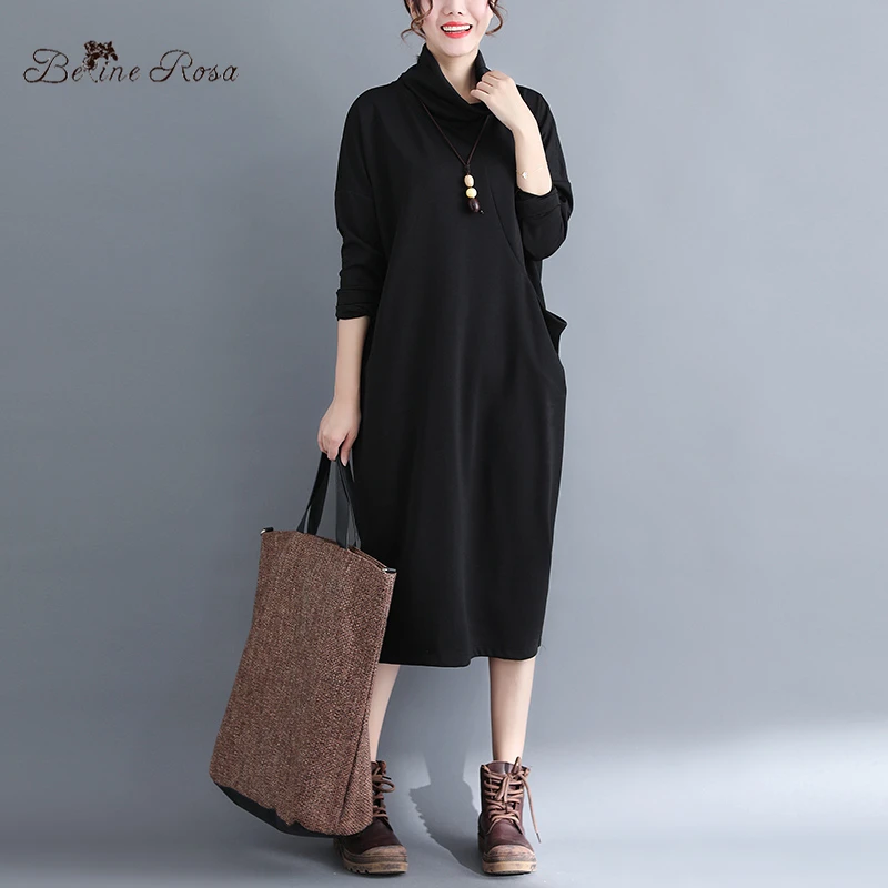 Skup BelineRosa 2019 prosty styl Pure Color kobiet sukienki jesień zima podstawowej kobiety odzież z golfem kołnierz panie sukienka YPYC0024