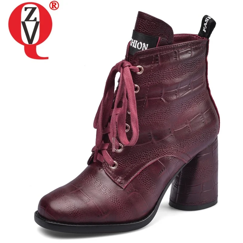 

ZVQ 2019 winter new fashion ankle boots outside super high heels cross-tied zip square toe plus size women shoes drop shipping