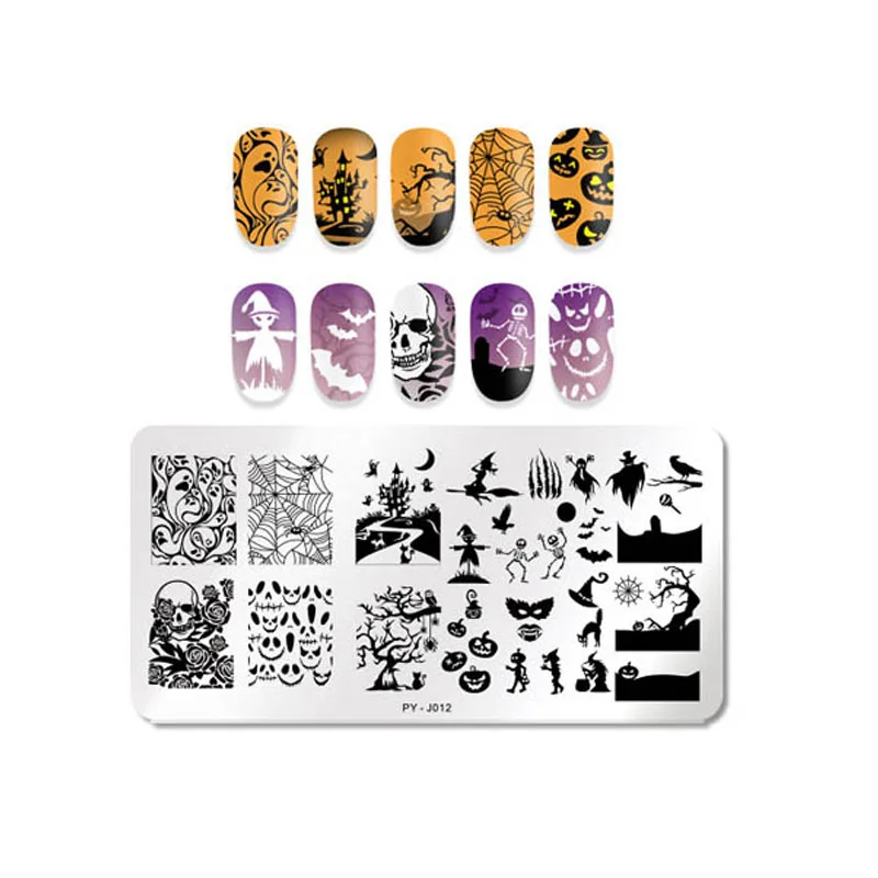 1 шт пластины для штамповки ногтей лист шаблон ногтей штамповка пластины для дизайна ногтей пластины трафарет из нержавеющей стали дизайн ногтей - Цвет: PYJ012