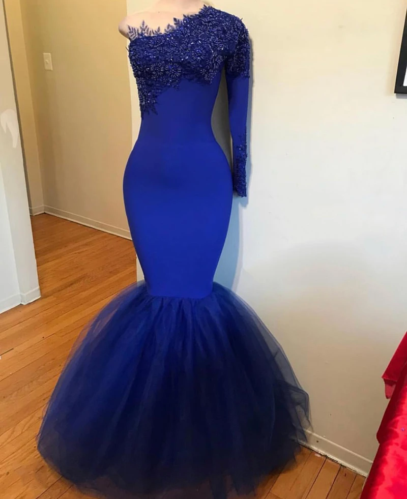 Elegant One Shoulder Royal Blue Prom Gown Mermaid Long Evening Dress for Formal Occations | Свадьбы и торжества