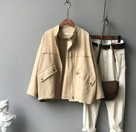 khaki Верхняя одежда и пальто, куртки с длинным рукавом, однотонная Куртка карго на молнии, ветровки, пальто и куртки для женщин, армейский зеленый, J542 - Цвет: khaki