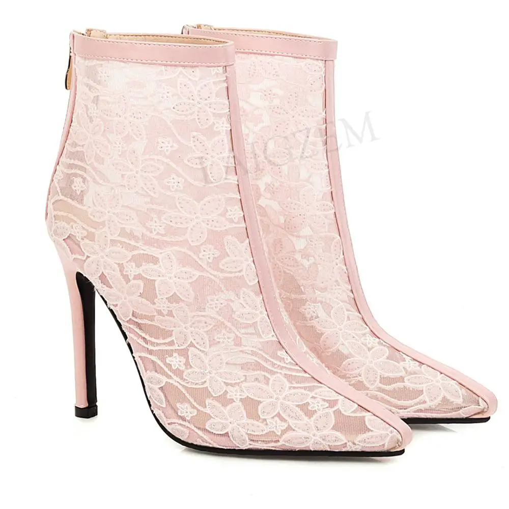 LAIGZEM Botines con cremallera trasera para mujer, botas de fiesta de boda,  Zapatos de verano, talla 44 46 47 48|Botas hasta el tobillo| - AliExpress