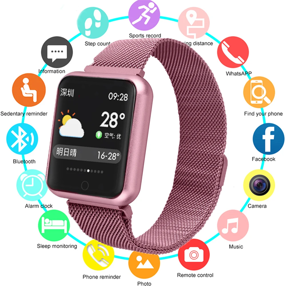 

Sports IP68 Smart Watch P68 Fitness Bracelet Activity Tracker Heart Rate Monitor Blood Pressure for Ios Android Apple IPhone 8 X
