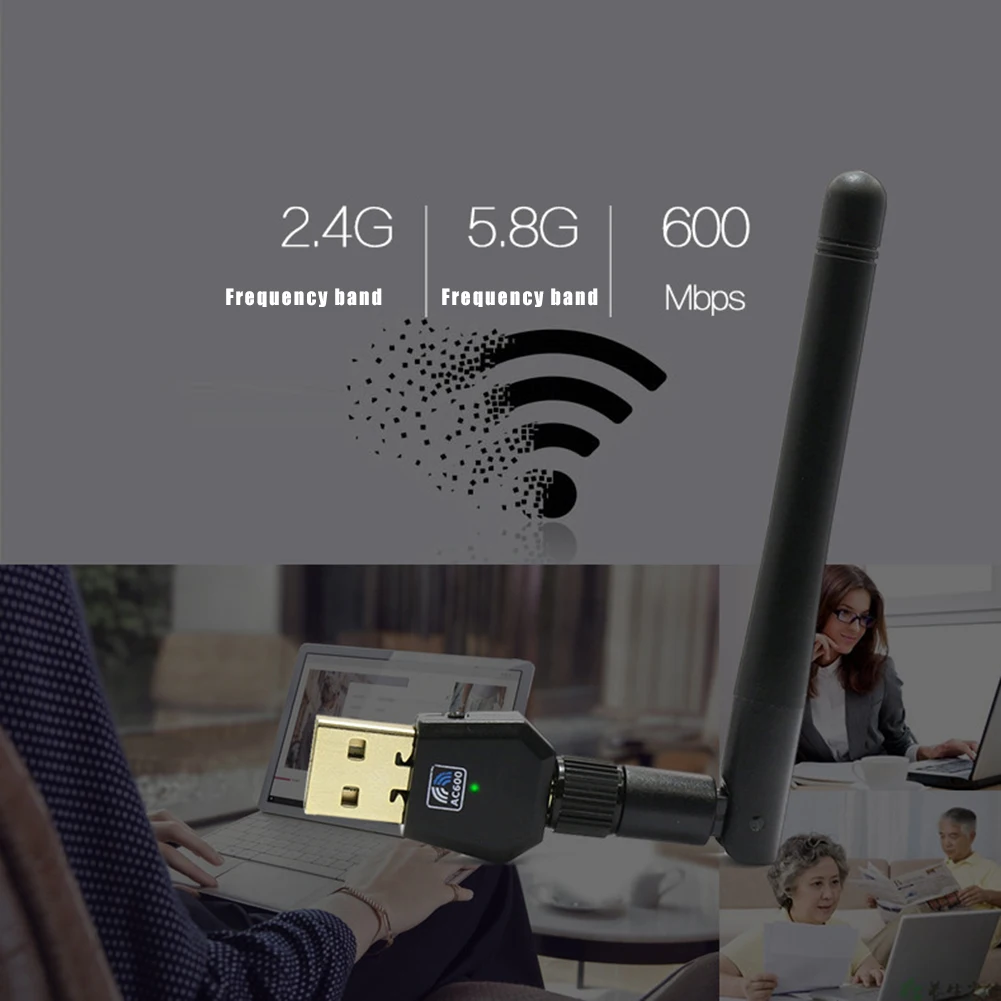 Wifi Antenna Networks Card Dual Band 600Mbps USB 2.4G 5.8G Adapter for Home Office VDX99