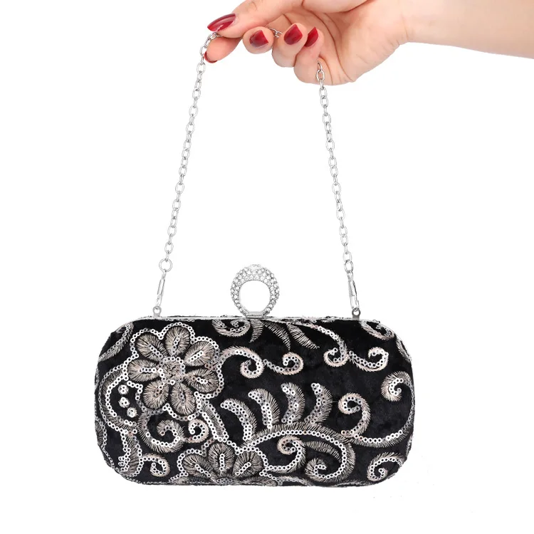 

Черный клатч с ручной вышивкой, вечерняя сумка с цепочкой, женская сумка на плечо, кошелек для свадебной вечеринки, модная женская сумка, кошелек, клатч