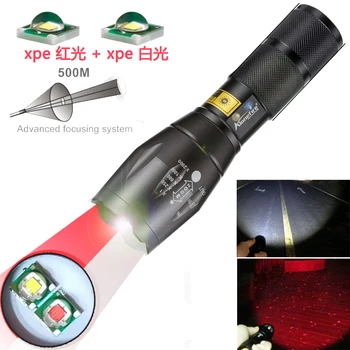 

One-key switching of red and white light Multi-function lighting flashlight
