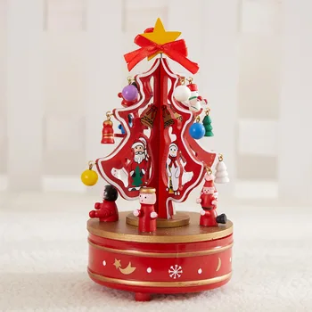 

Wooden Music Box Holiday Gift Christmas Decor Xmas Tree Shape Rotate Musical Box for Birthday Wedding HYD88