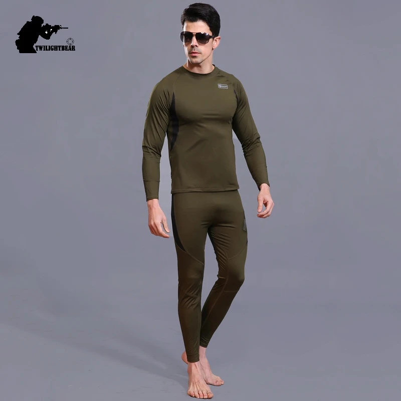 Günstige Winter Herren Thermische Unterwäsche Anzug Fleece Warme Atmungsaktive Sport Unterwäsche Anzüge Männer Armee Hohe Elastische Schnell Trocknend Set AF152