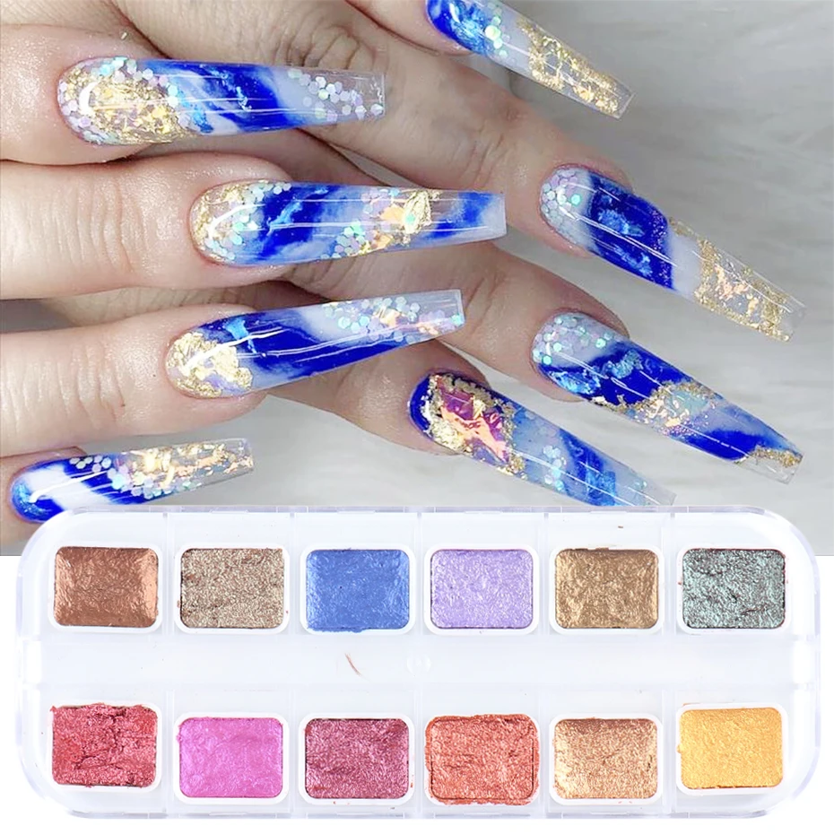 6 12固形水彩ペイントセットネイルアートの装飾diyマニキュア描画ステッカーdiamendとジェルポリッシュネイル顔料le18 Nail Glitter Aliexpress