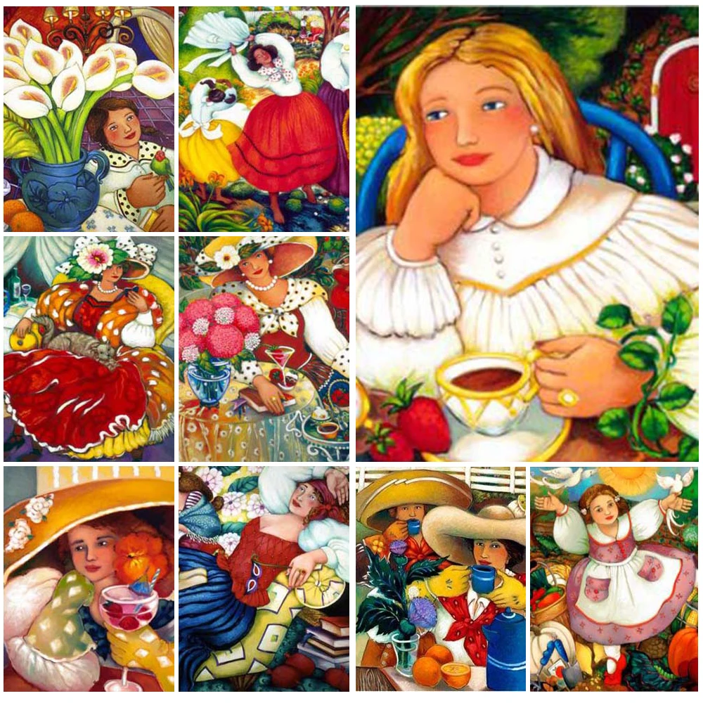 

Vintage Girl Village Life Rooster Nordic Poster Wall Art Canvas Painting Wall Pictures For Living Room Home Decor Unframed