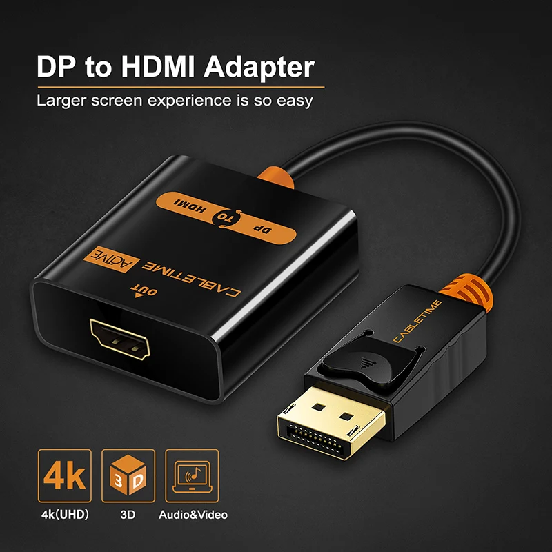 CABLETIME Adapter HDMI 4K Displayport DP to HDMI Adapter 1080P Display Port Cable Converter For PC Laptop HDMI Cable Adapter 076