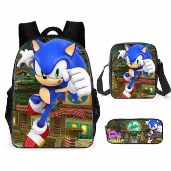 

16 Inch 3PCs/Set Schoolbag Sonic The Hedgehog Pattern Backpack Kids Boys Girls Cartoon School Bags Teenagers Book-Bags Set
