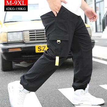 

9XL Plus Size Pants Men's Spring Autumn Fashion Brand Overalls Loose Fashion Casual Cotton Multi Pockets Hip Hop Trousers Men