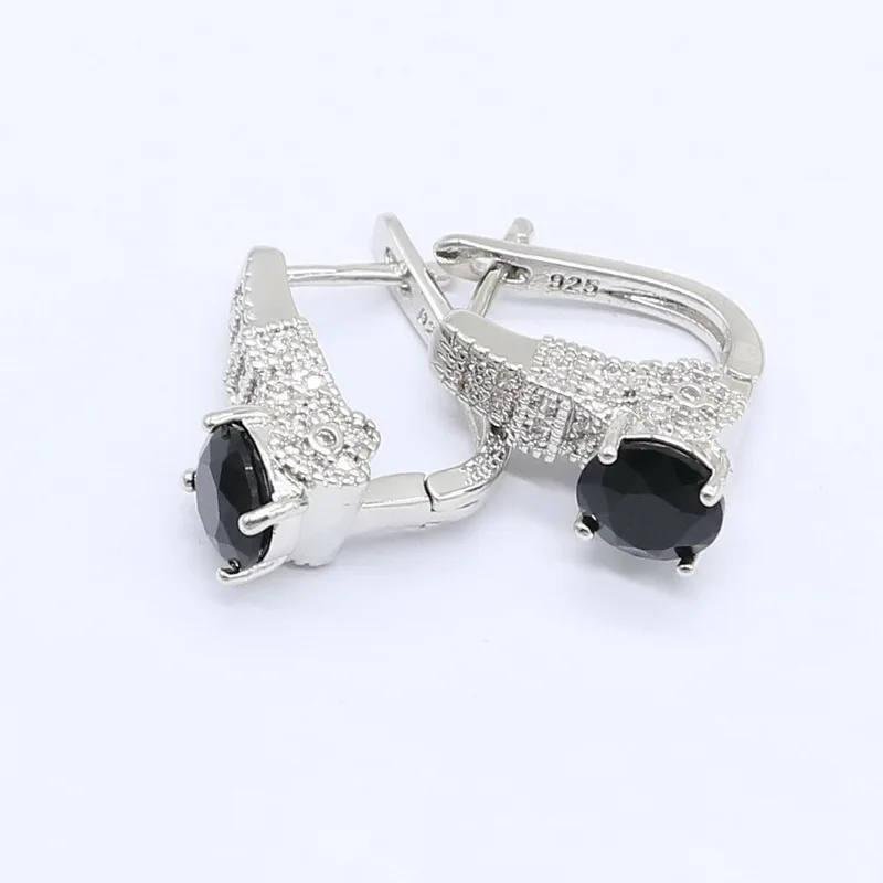 925 серебряные ювелирные наборы для женщин Геометрическая черно-белая цирконовая подвеска на Ожерелье Серьги Кольца подарочная коробка