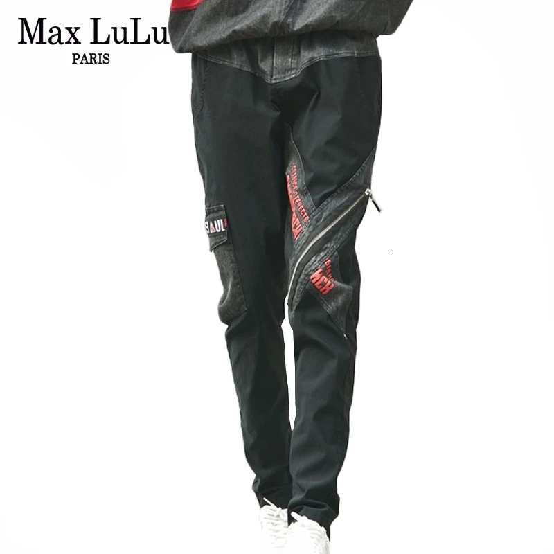 Max LuLu, новинка, модные корейские Брендовые женские весенние уличные джинсовые Лоскутные винтажные джинсы на молнии с принтом, шаровары