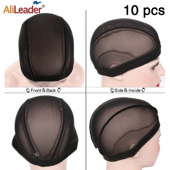 

AliLeader Black Beige Breathable Mesh Dome Cap Human Hair Extension Wig Cap With Elastic Hair Bands For Making Wigs Supply 10pcs