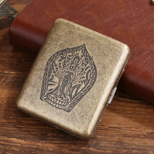 20 Sticks Black Matte Frosted Stainless Steel Metal Cigarette Case For Man Pocket Smoking Box With Gift Box Smoking Accessories Avalokitesvara